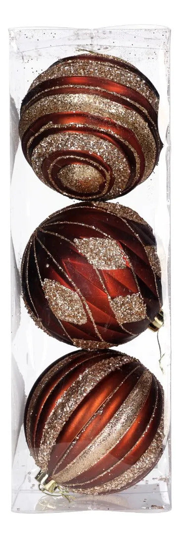 Esferas 3 Piezas lluvia Cobre Metalizado Glitter Champagne