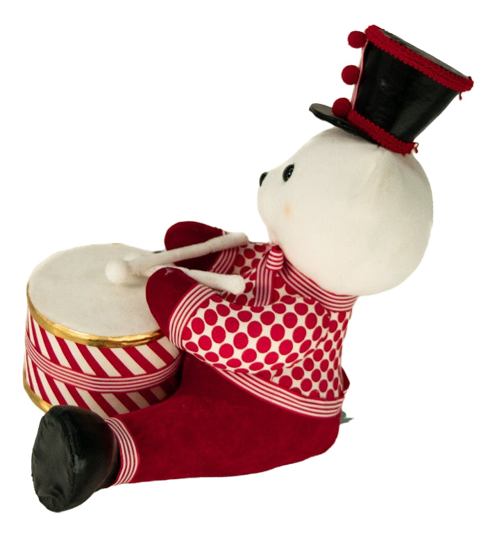 Muñeco Navideño Osito Tamborilero De Terciopelo 32x22x33