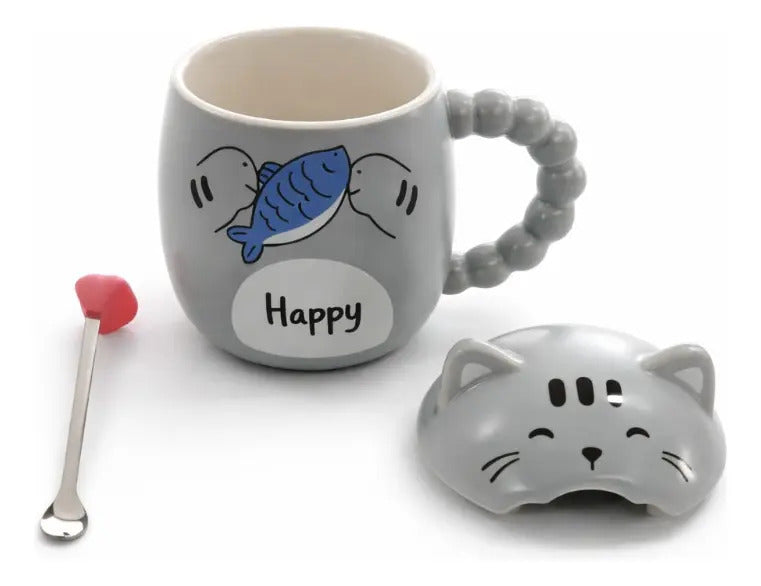 Taza Kawaii Gato Con Lengua Naughty Happy Playful 380 Ml