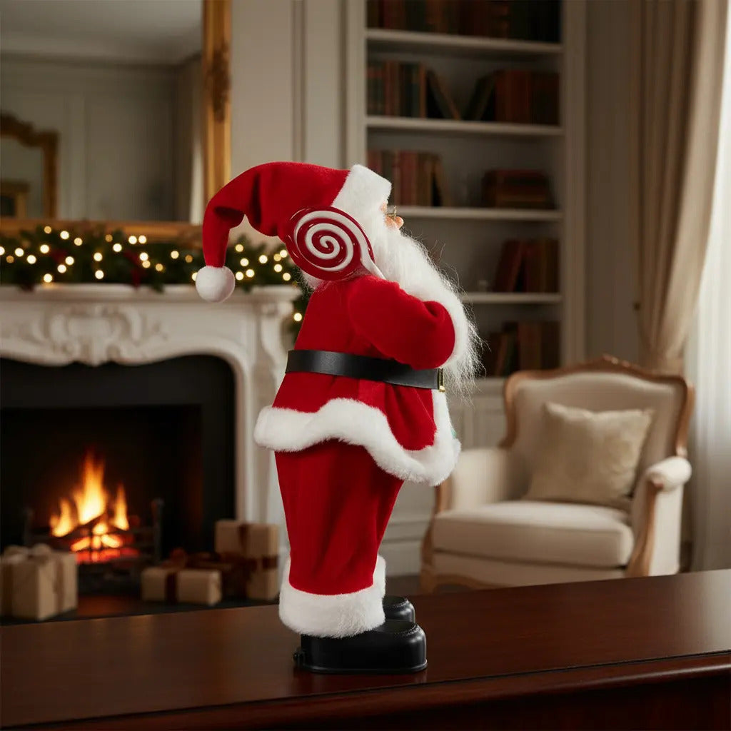 Santa Navideño Musical Con Movimiento Lluvia 30 Cm