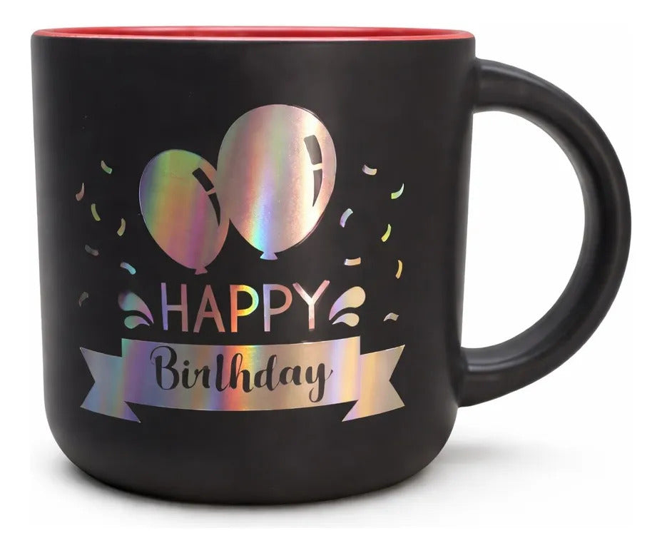 Taza Happy Birthday Holografico Surimax 350 Ml  4 Colores