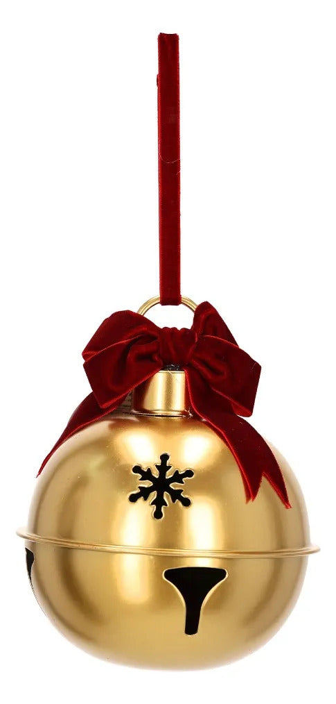 Cascabel Navideño lluvia Dorado Champagne Moño Rojo 18 Cm