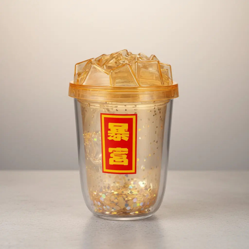 Vaso 450 Ml Con Glitter Suelto Tapa Hielo Diseño Creativo