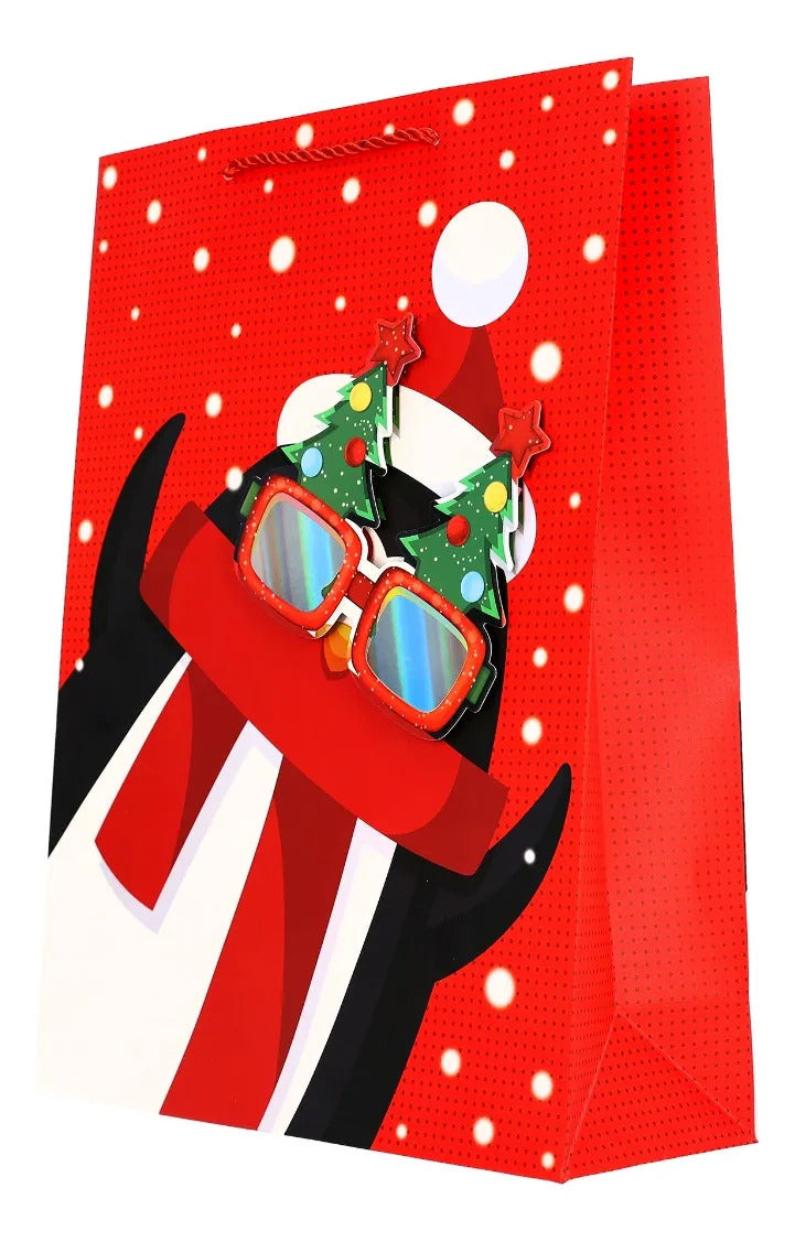 Bolsas de Regalo Navideñas Lluvia Lentes 3D 12 Pzas 42cm