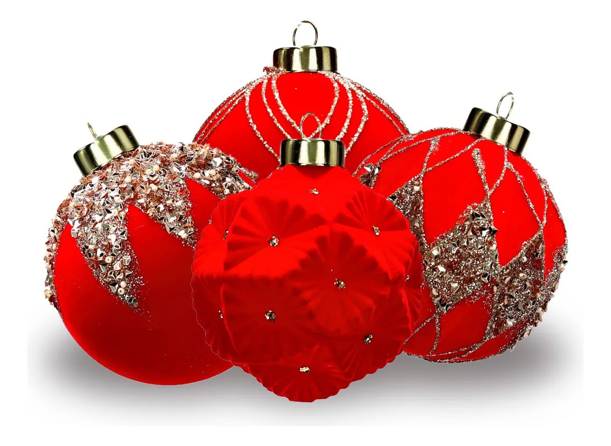 Esferas Navideñas lluvia Rojo Glitter Champagne 12 Piezas