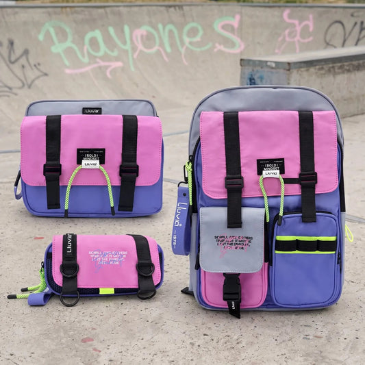 Set Escolar Lluvia Rosa con Diseño Urbano Block Premium