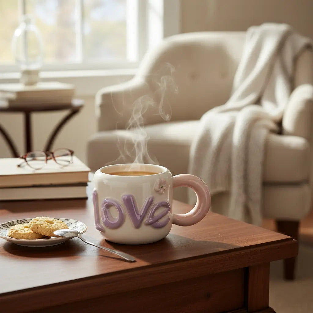 Taza Love De Cerámica Con Diseño Romántico 400 Ml