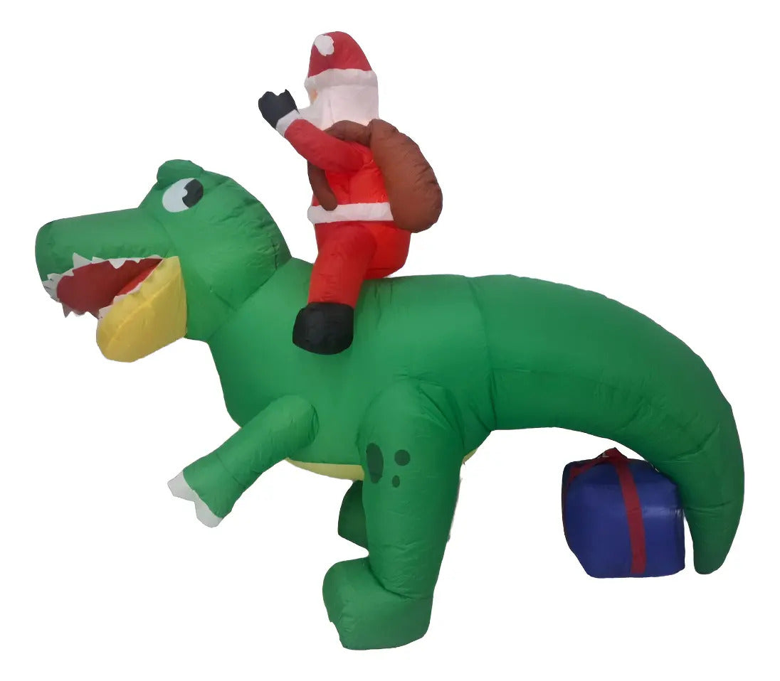 Inflable Navideño Santa Claus Sobre Dinosaurio Marca Lluvia