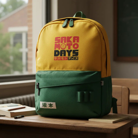 Mochila Juvenil Fotorama Sakamoto Days Escolar Verde Amarillo