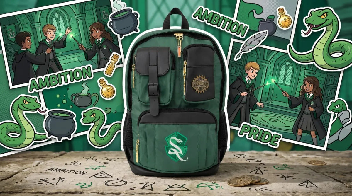 Mochila Escolar Yadatex Harry Potter Slytherin Verde Satinada