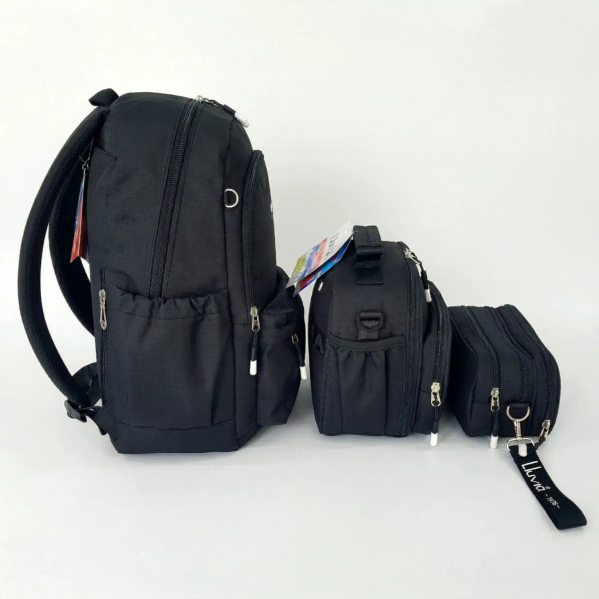 Set Escolar Lluvia 3 Piezas Diseño Funcional Negro Cuadros