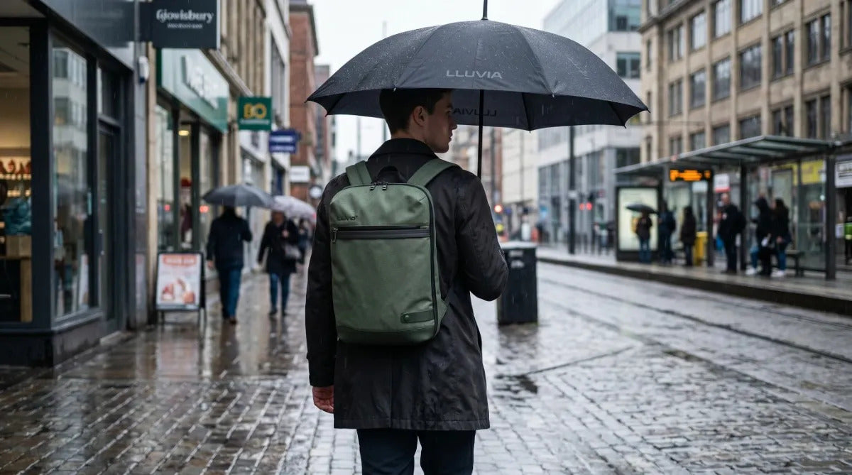 Mochila Juvenil Lluvia Verde Olivo Elegante Y Resistente Discreta