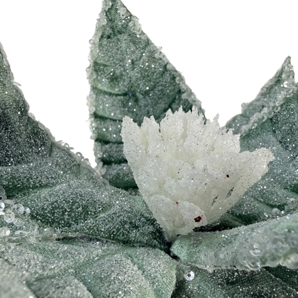 Nochebuena Navideña Lluvia Verde Salvia Escarchada 50cm