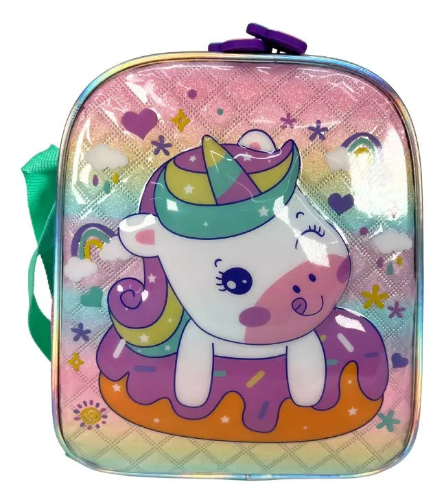 Mochila Primaria Set 3 Piezas Marca Lluvia Unicornio Burbuja