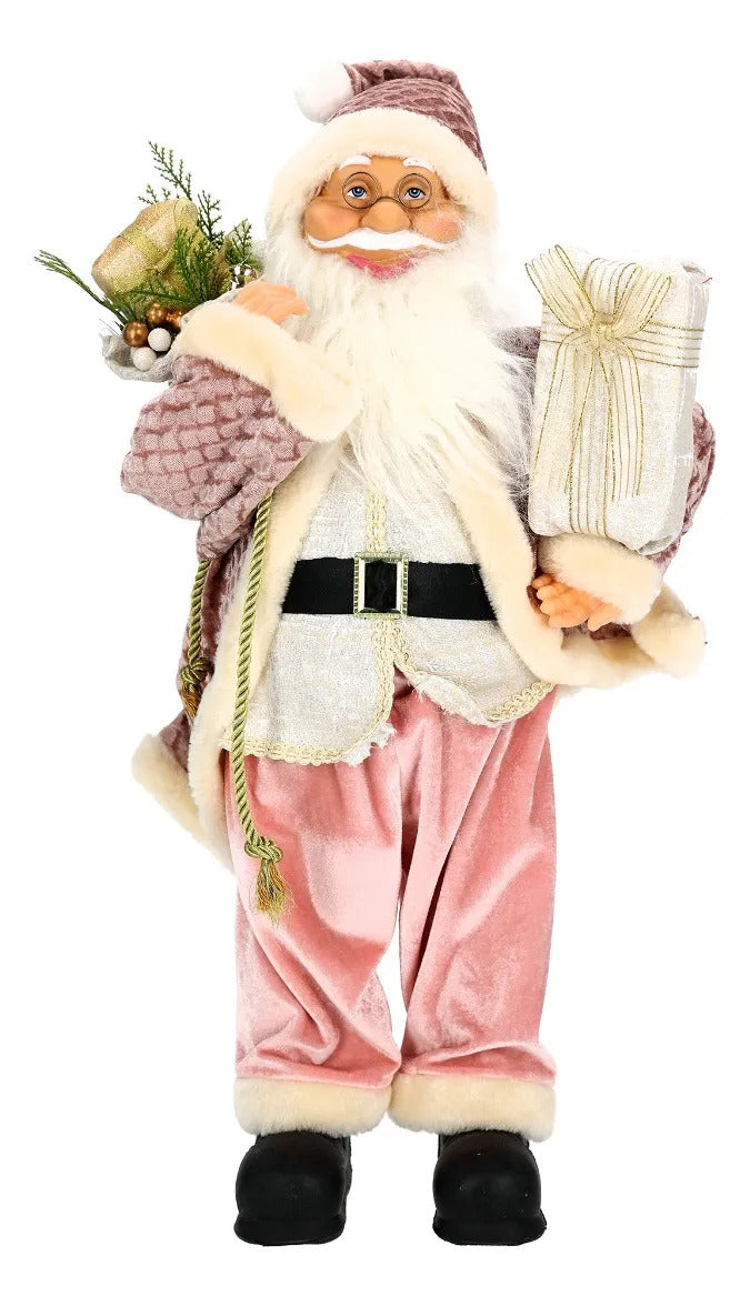 Santa Claus Lluvia Navideño Elegante Rosa y Dorado 60 cm