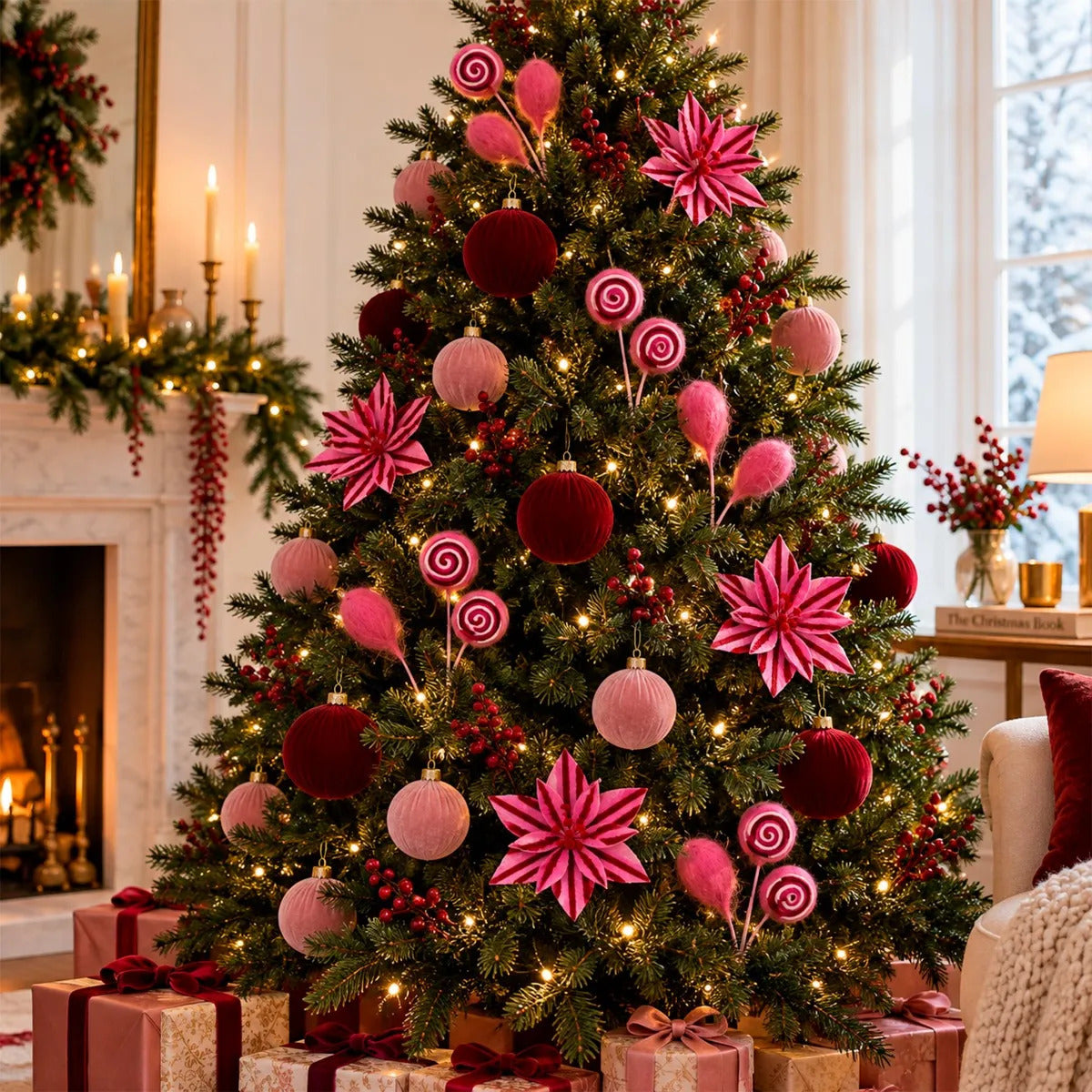 Nochebuena Lluvia Rosa con Rojo Candy Land