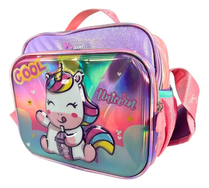 Mochila Primaria Set 3 Piezas Marca Lluvia Unicornio Espejo
