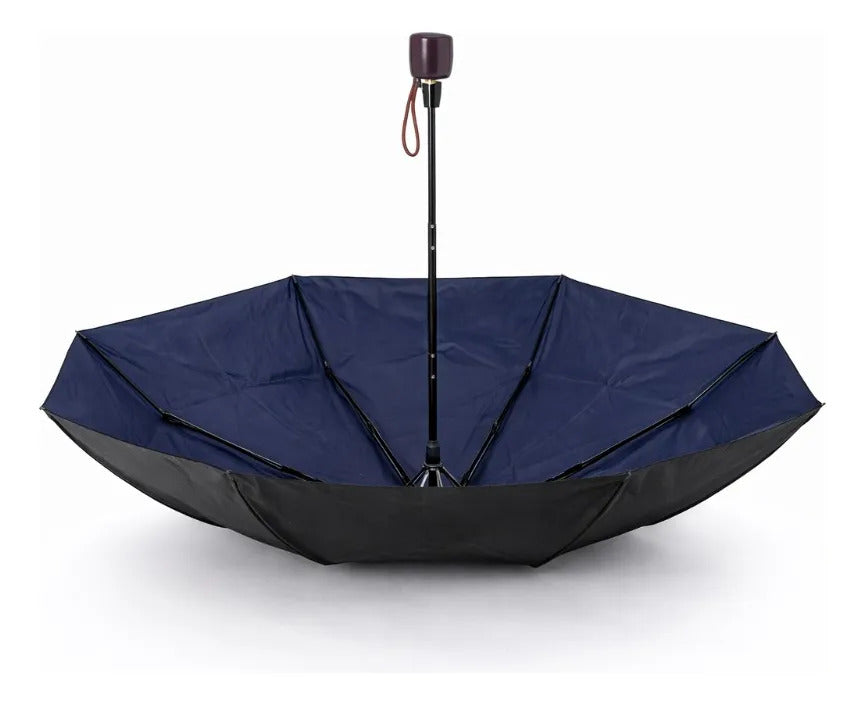 Paraguas Plegable Doble Tela Negro Satinado 8 Varillas