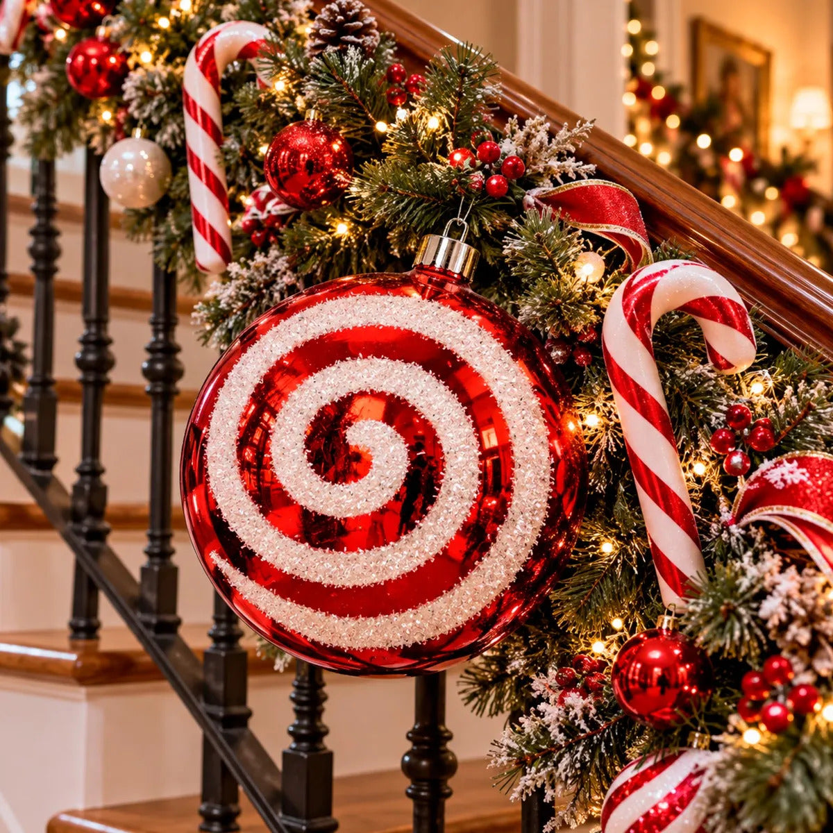 Adorno Navideño lluvia Rojo Caramelo Gigante Espiral 30 Cm