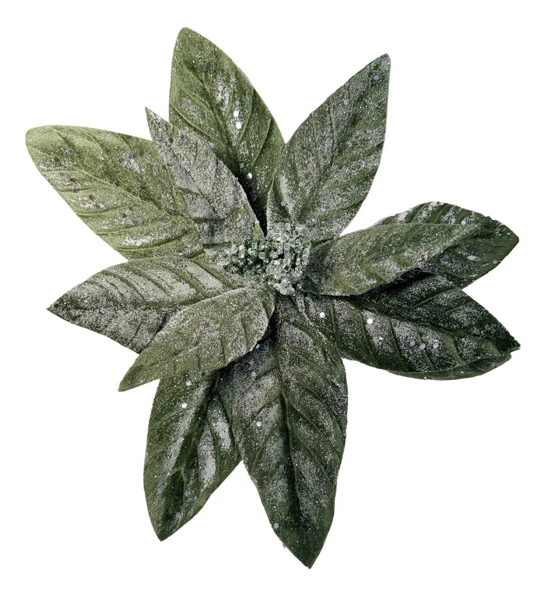 Nochebuena Lluvia Verde Matcha Escarchada 12Pz 32cm