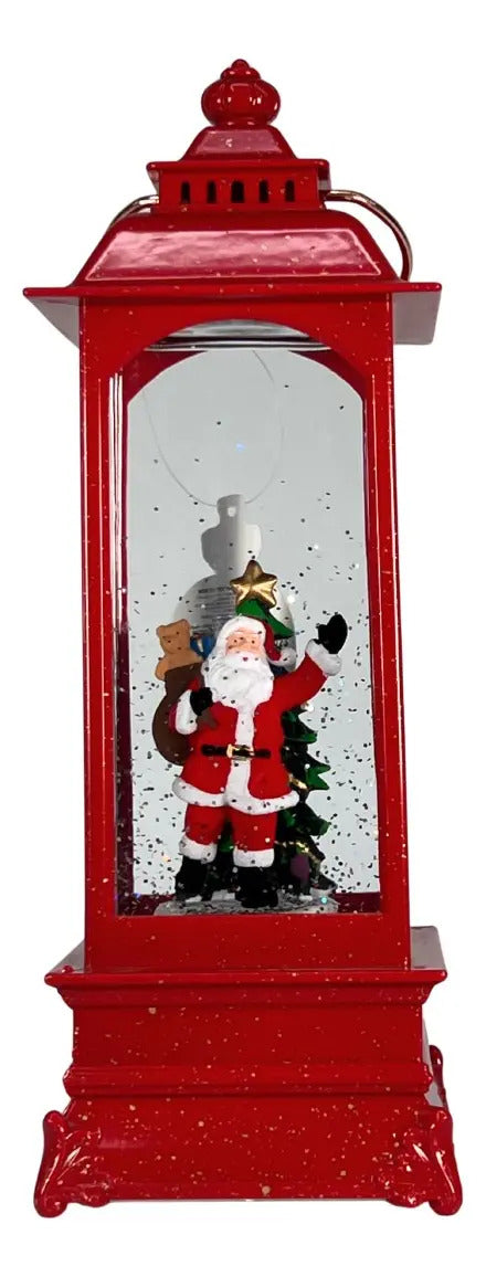 Farol Navideño Con Santa Y Árbol Luz Y Música 21x8x8 Cm