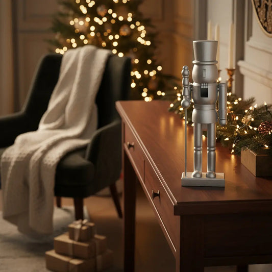 Cascanueces Reales Navideña En Pareja Plata 2 Piezas 35x10x.