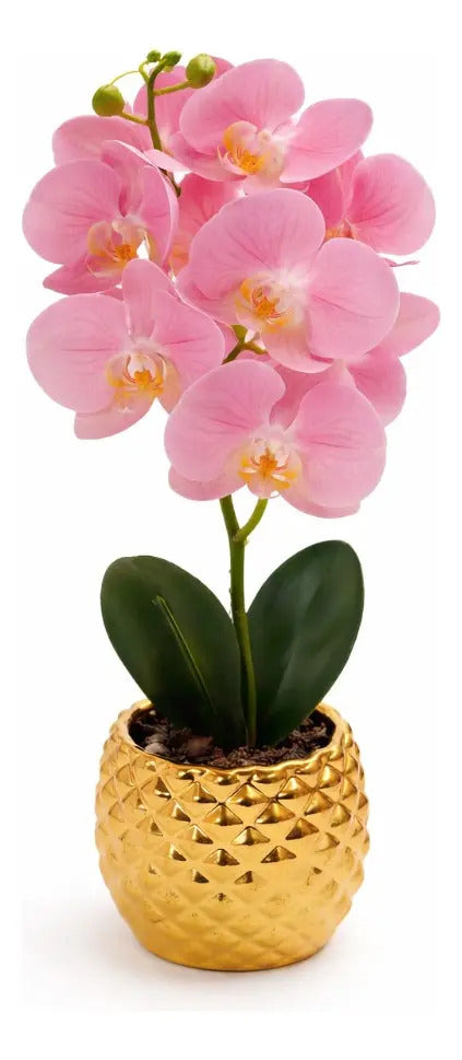 Orquídea Artificial Elegante En Maceta 4 Colores 36cm