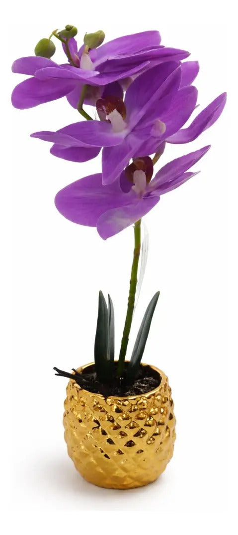 Orquídea Artificial Elegante En Maceta 4 Colores 36cm