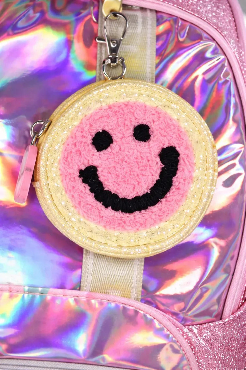 Mochila Escolar Lluvia Rosa Tornasol Con Compartimento Y Bolsillo Botella Liso