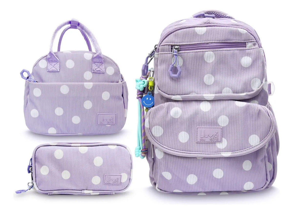 Set Escolar Lluvia Lila con Diseño de Lunares