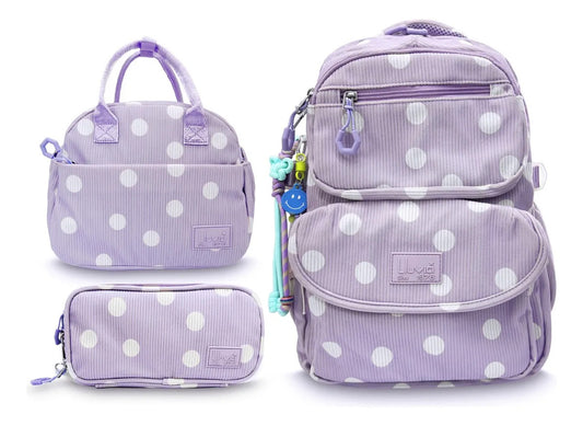 Set Escolar Lluvia Lila con Diseño de Lunares