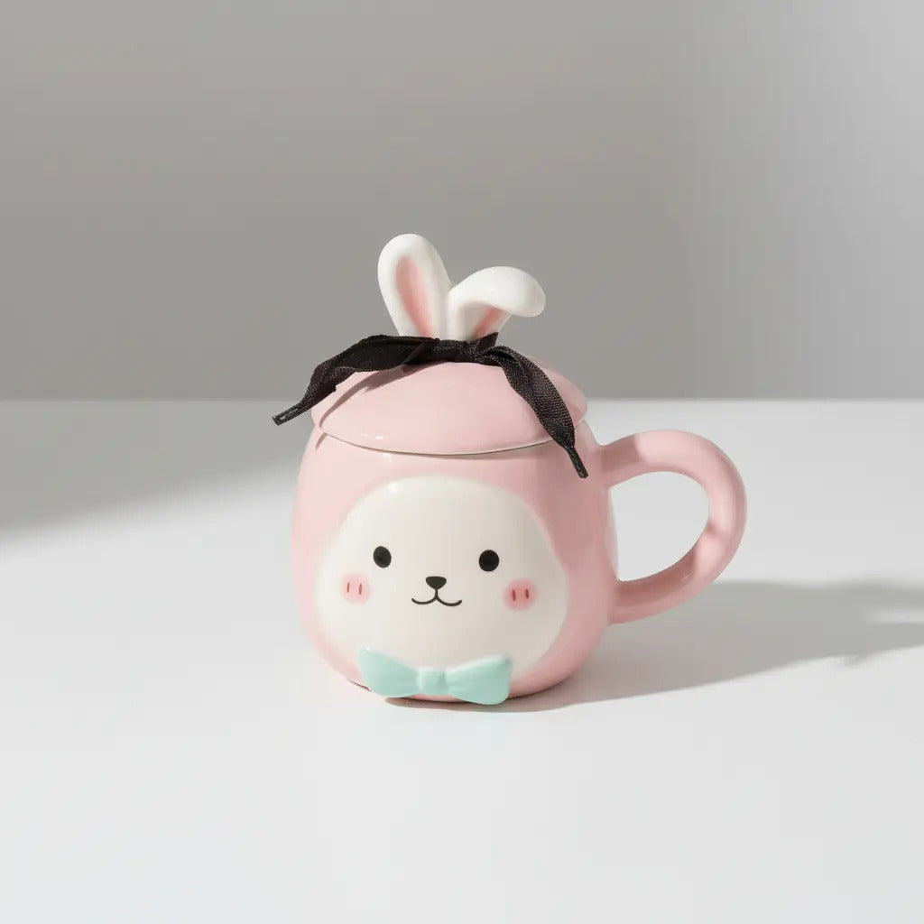 Taza Decorativa Conejo Pastel Con Orejas Y Moño 380 Ml