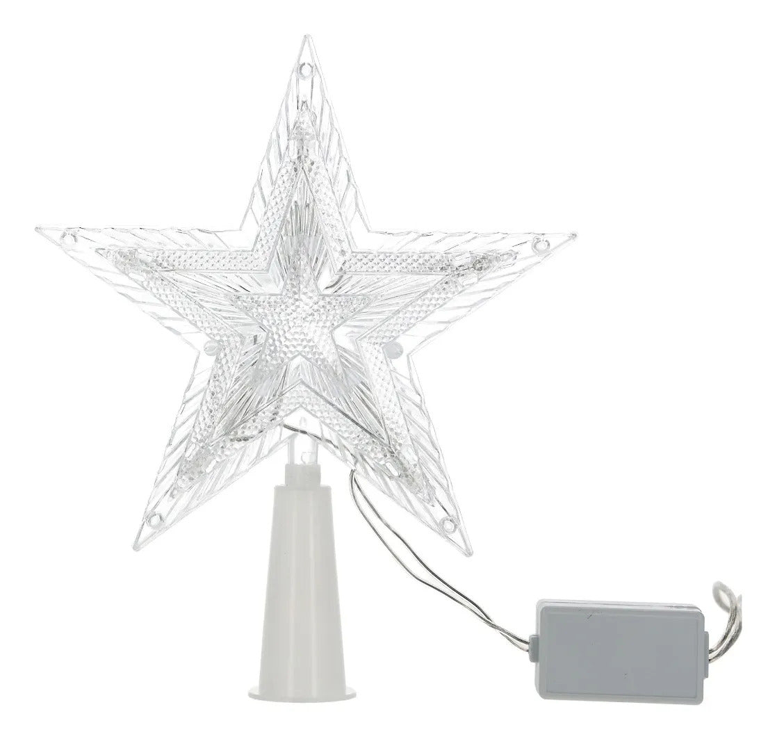 Punta De Árbol JL Estrella Cristalina Con Luz Bicolor 15 Cm
