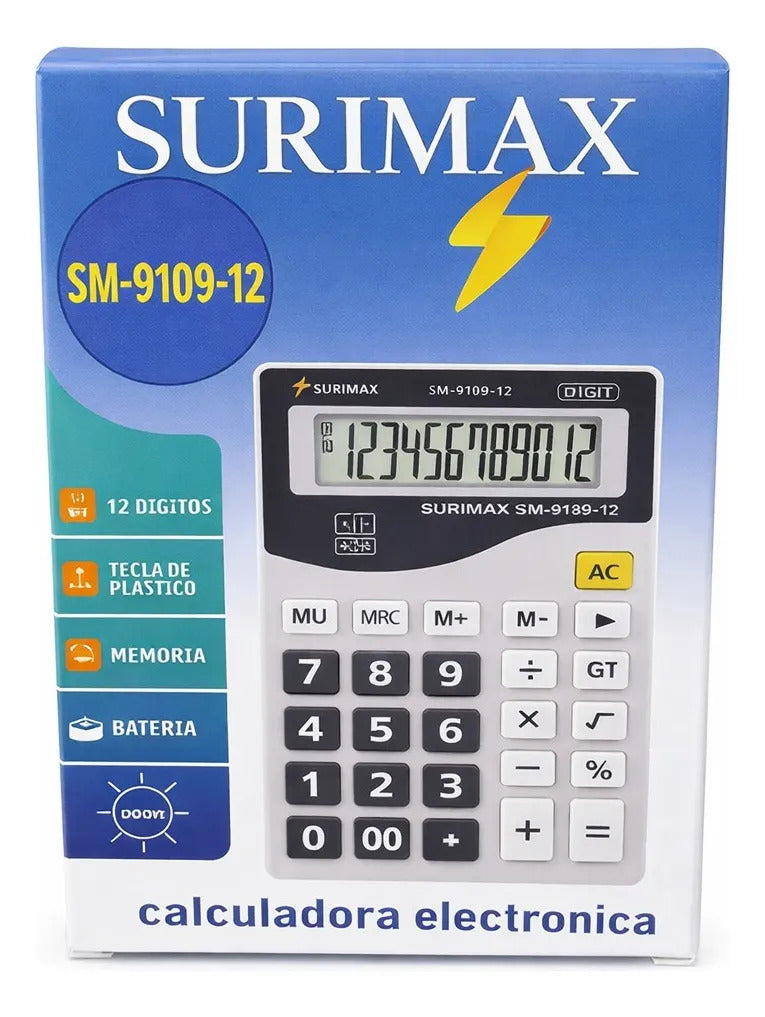Calculadora Surimax Pantalla 12 Dígitos Oficina Escuela