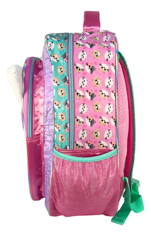 Mochila Primaria Set 3 Piezas Marca Lluvia Gatita Con Lentes
