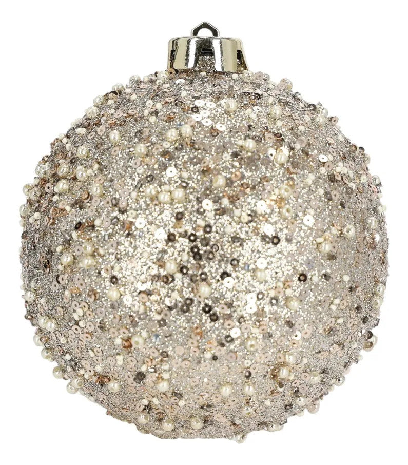 Set Esferas Navideñas lluvia Champagne Con Perlas 6 Piezas