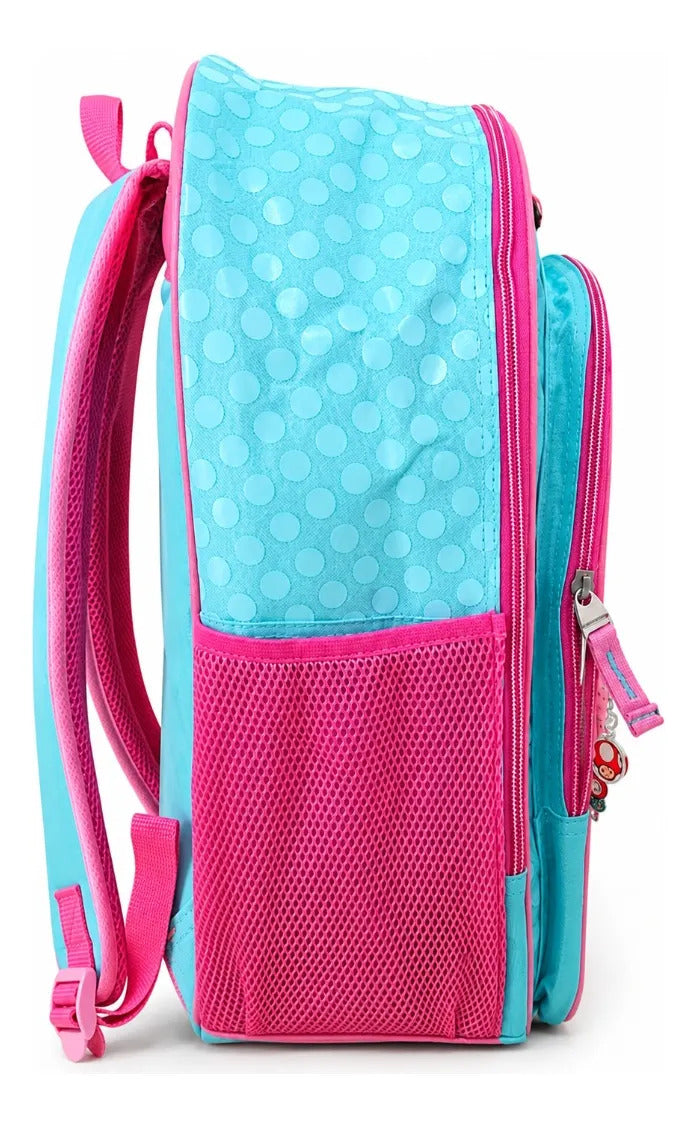 Mochila Escolar Chenson Peach Rosa Y Azul Con Credencia