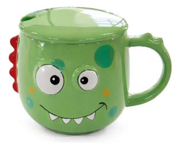 Taza Colorida Kawaii Monstruos Con Tapa Incluida 400 Ml