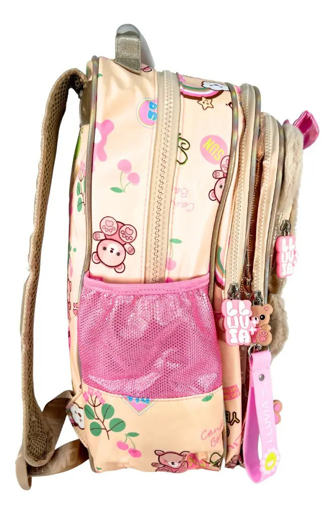 Mochila Primaria Marca Lluvia Osita Café Peluche