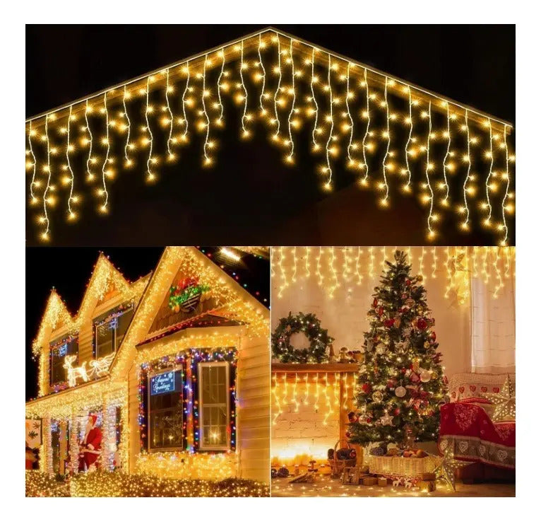 Serie Cascada Cálida 500 Luces Led 10 M Con 8 Efectos Lluvia