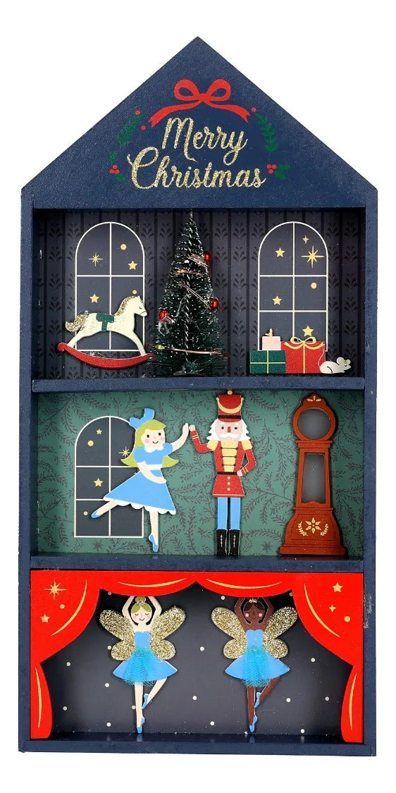 Casa De Navidad lluvia Madera Bailarinas Y Cascanueces 36 Cm