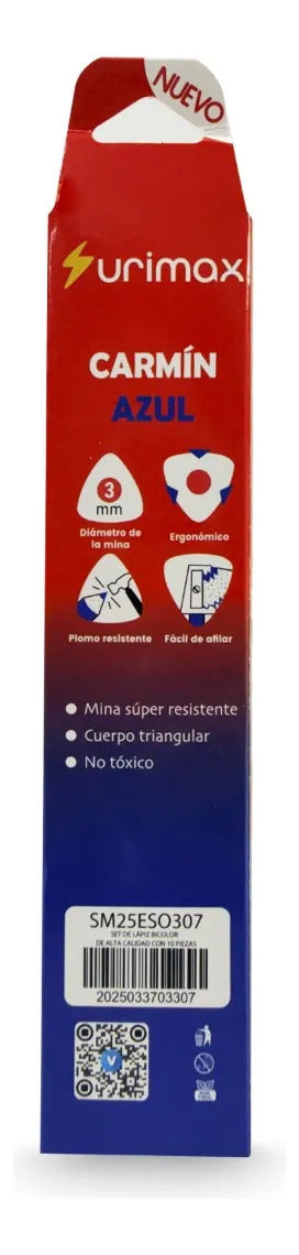 Lápiz Bicolor Surimax Rojo Azul Triangular Caja 10 Piezas
