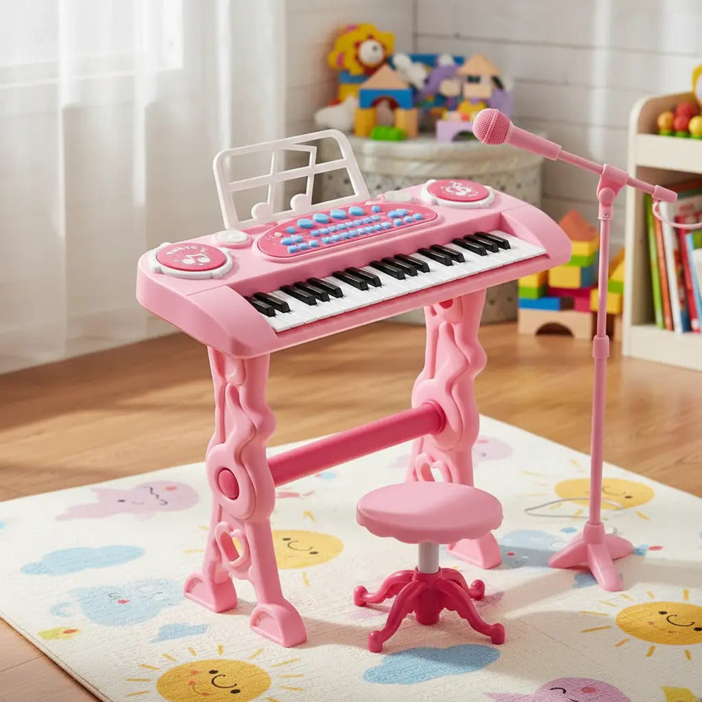 Piano Infantil Rosa Candy Toys 37 Teclas Con Micrófono