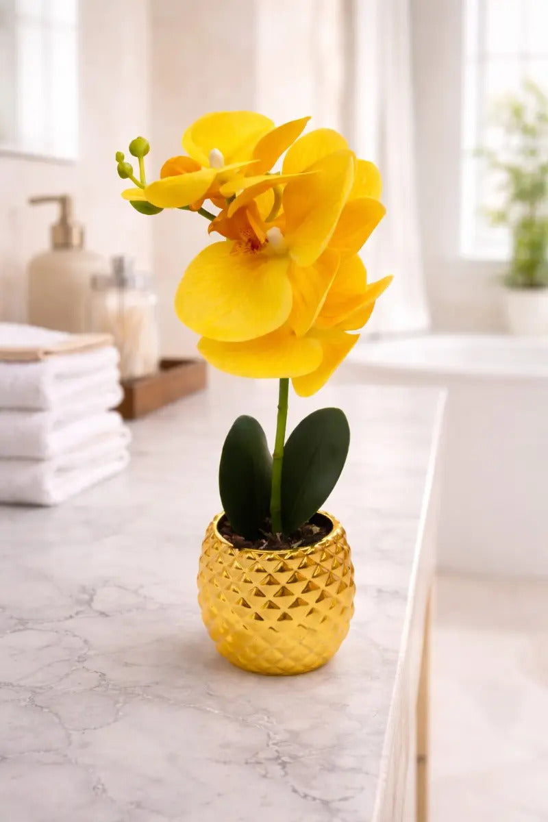 Orquídea Artificial Elegante En Maceta 4 Colores 36cm