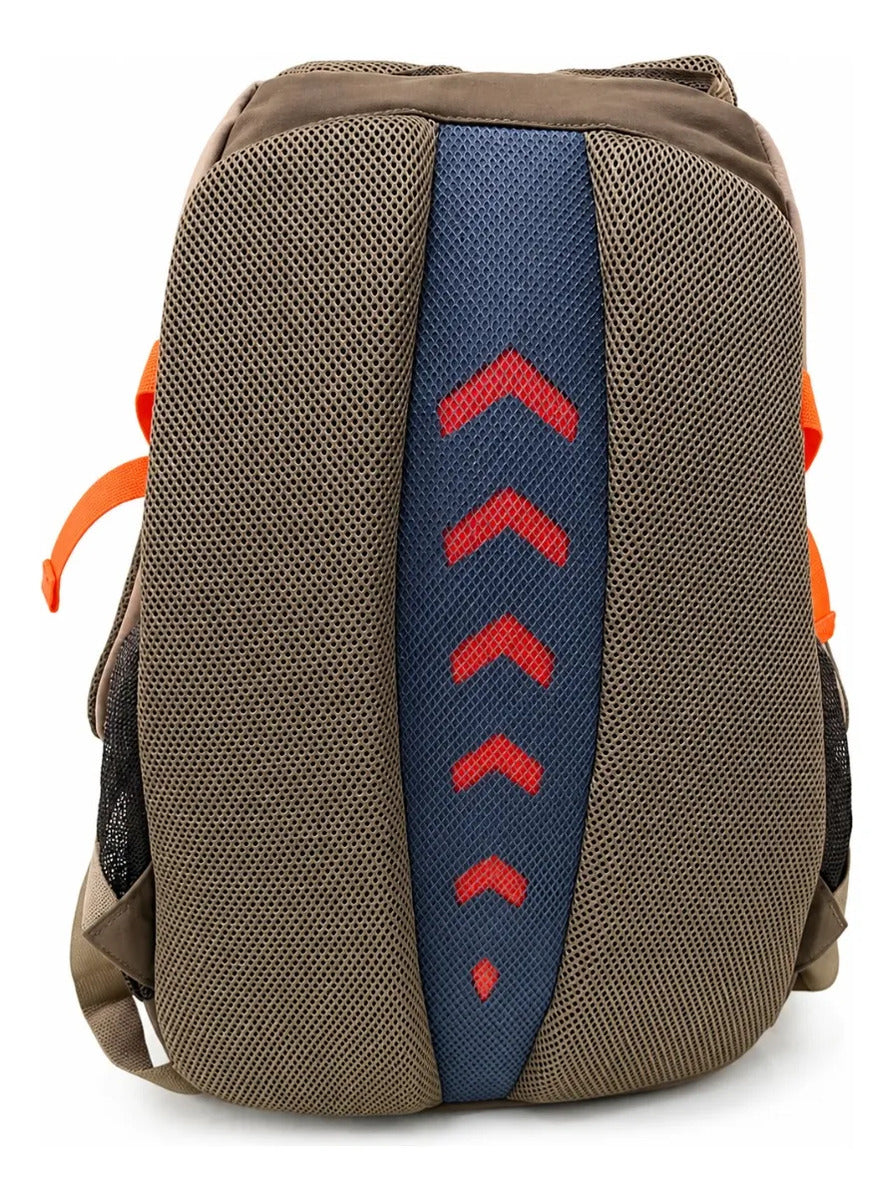 Mochila Escolar Lluvia Beige Verde Olivo Y Naranja Neón