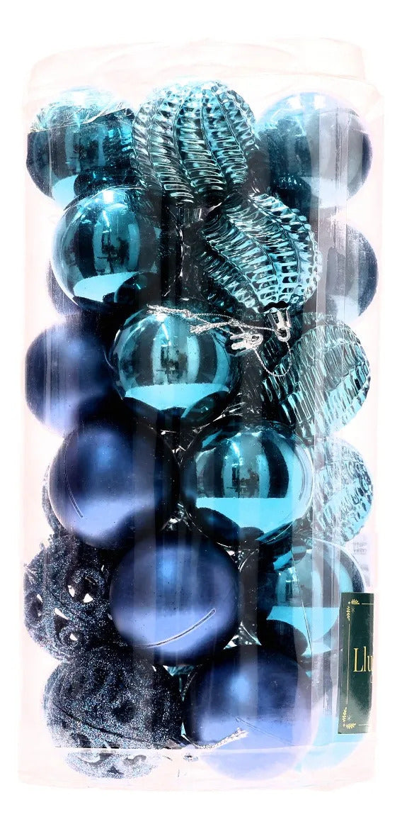 Set Esferas Navideñas lluvia Azul Turquesa 30 Piezas 6 Cm