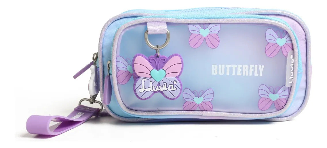 Set Mochila Primaria Mariposas Tornasol Lila Tres Piezas