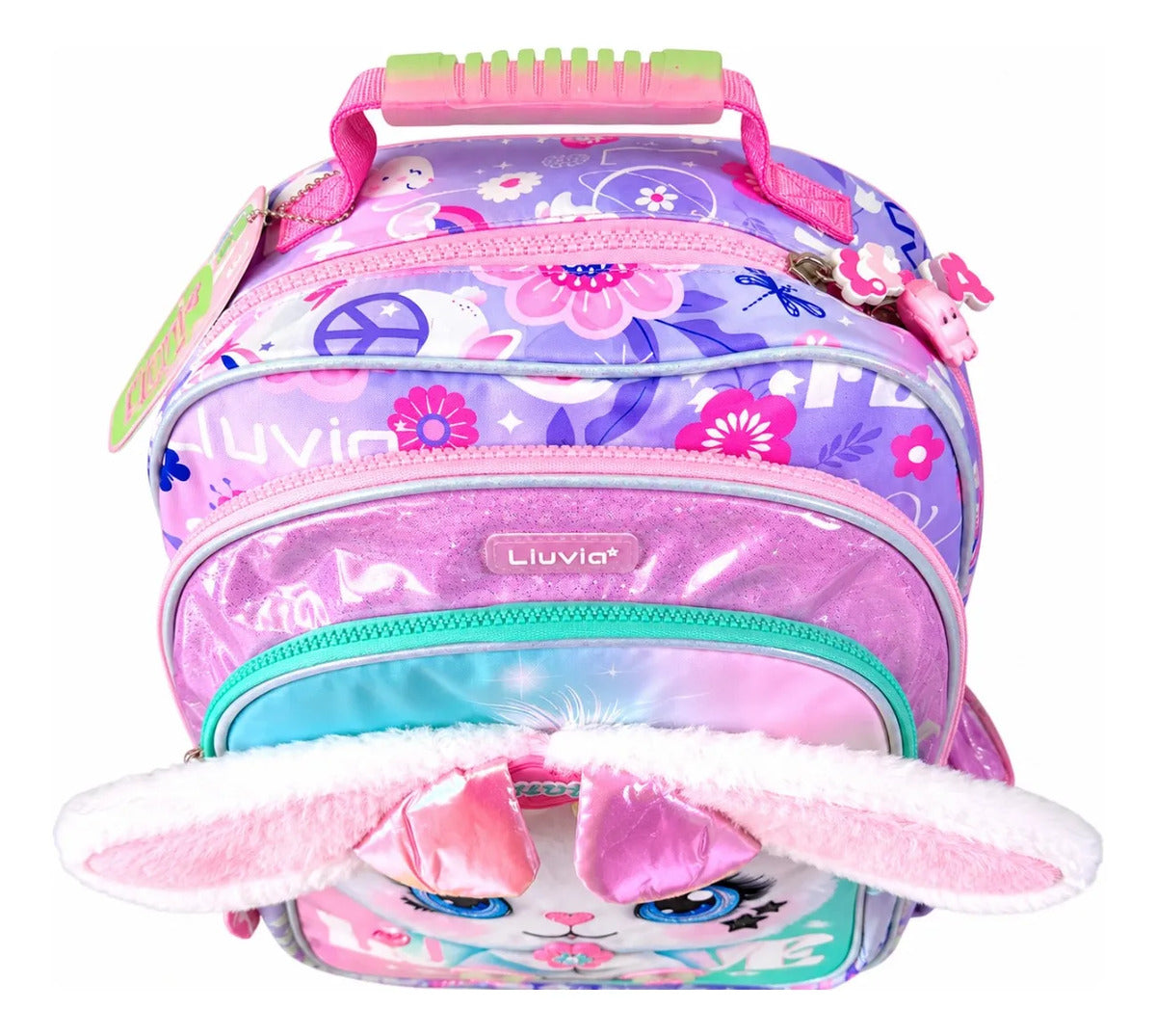 Mochila Escolar Lluvia Conejita Tierna Y Llavero Decorativo
