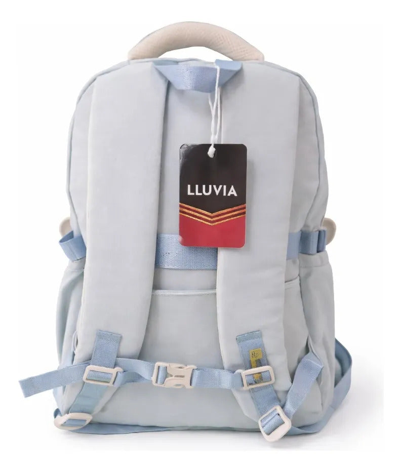 Mochila Juvenil Lluvia Azul Pastel Con Detalles Rosa Y Amarillo