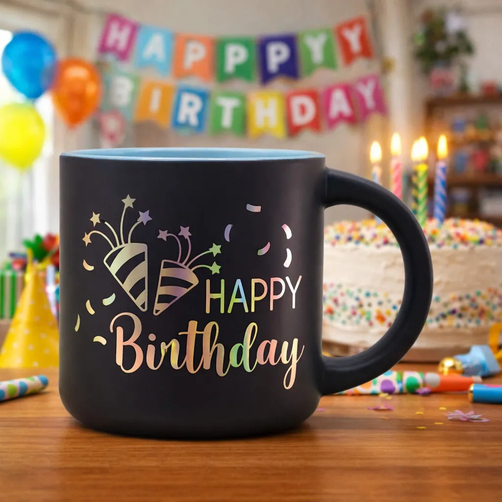 Taza Happy Birthday Holografico Surimax 350 Ml  4 Colores